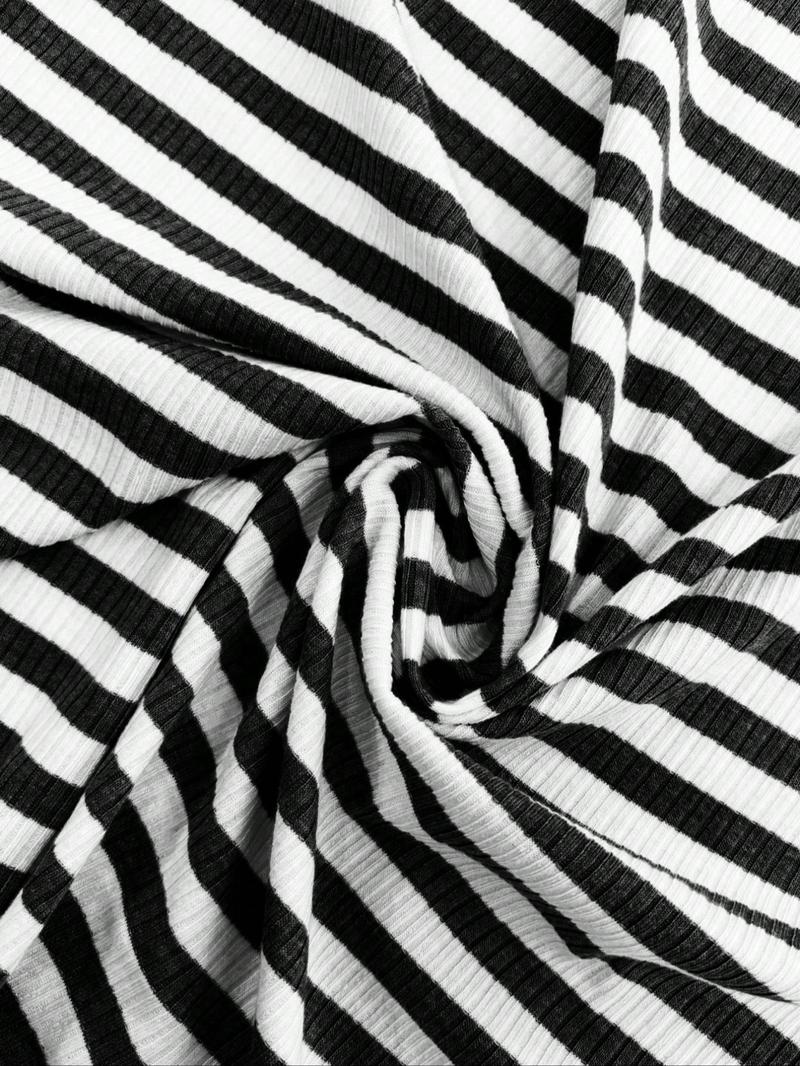 2026 Women's 2 Piece Y2K, Striped Ribbed Knit Long Sleeve Square Neck Crop Top, High Waist Drawstring Wide Leg Pants Loungewear Set