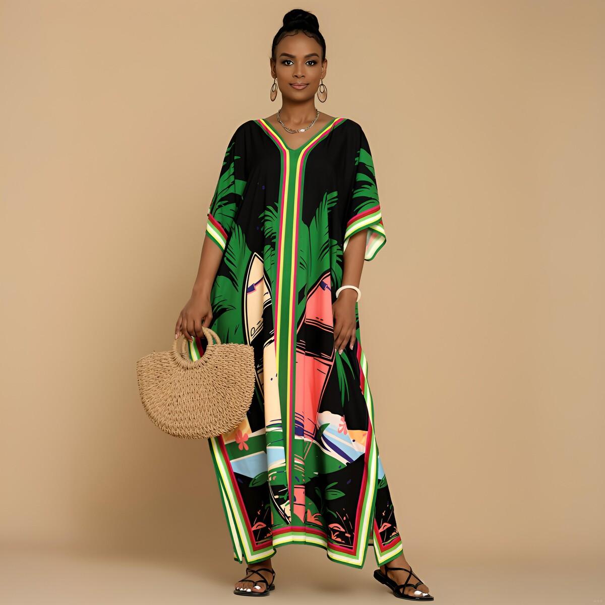 Bsubseach Kaftan Dresses for Women Plus Size Beach Swimsuit Cover Up V Neck Caftan Dress Loungewear