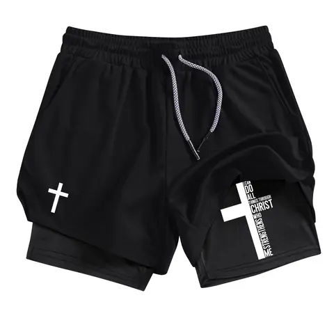 Cross Pattern 2-in-1 Performance Shorts for Men, Summer Breathable Quick Drying Sporty Shorts, Shorts with Pockets, Gym Workout Running Shorts with Phone Pocket Zipper Pocket Towel Loop