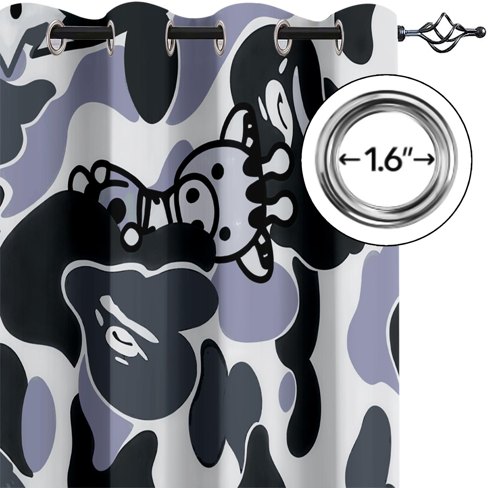 2 PCS Cartoon Camouflage Anime Style Blackout Curtains, Youthful Personalized Decorative Window Curtains, Easy to Open & Install, 85% Blackout Rate, Perfect Housewarming Christmas Birthday Gift for Teens & Trendy Toy Lovers