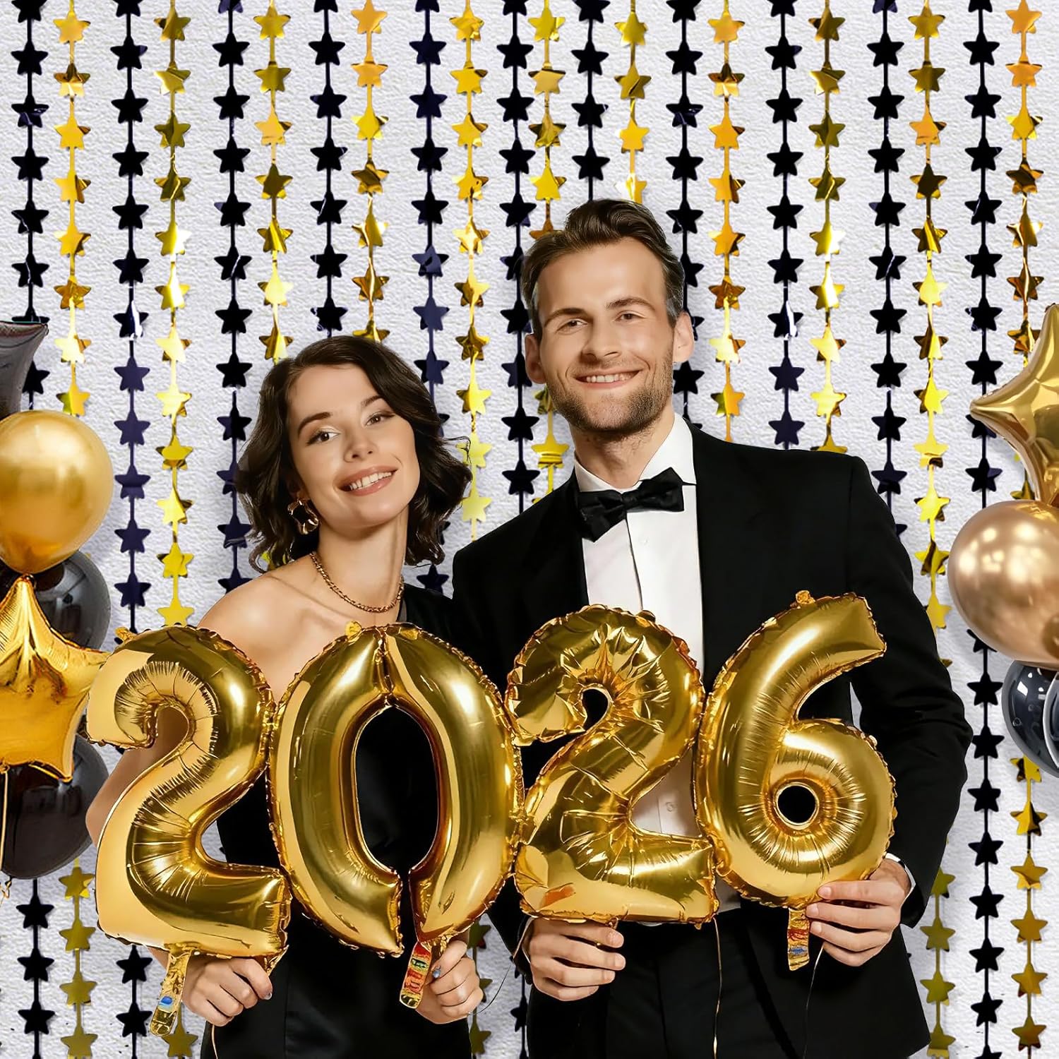 Black and   Birthday Party Decorations Graduation Decorations 2026, 2 Pack 3.3X6.6 ft Photo Booth Props Backdrop Streamers  Foil Fringe Curtains for Black Yellow Party Supplies