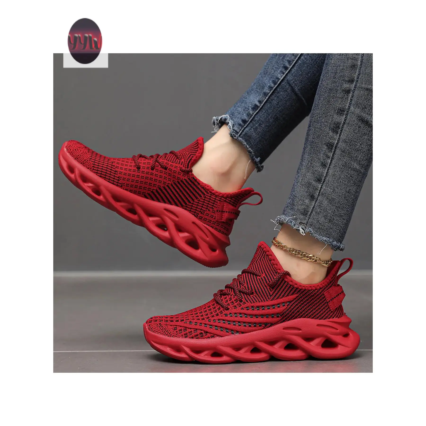 YYW1 Women Hollow Platform Blade Sneakers Breathable Fly Knit Running Shoes Non Cushion Athletic Walking Casual Sporty Trainers Multi Color Daily Casual Footwear
