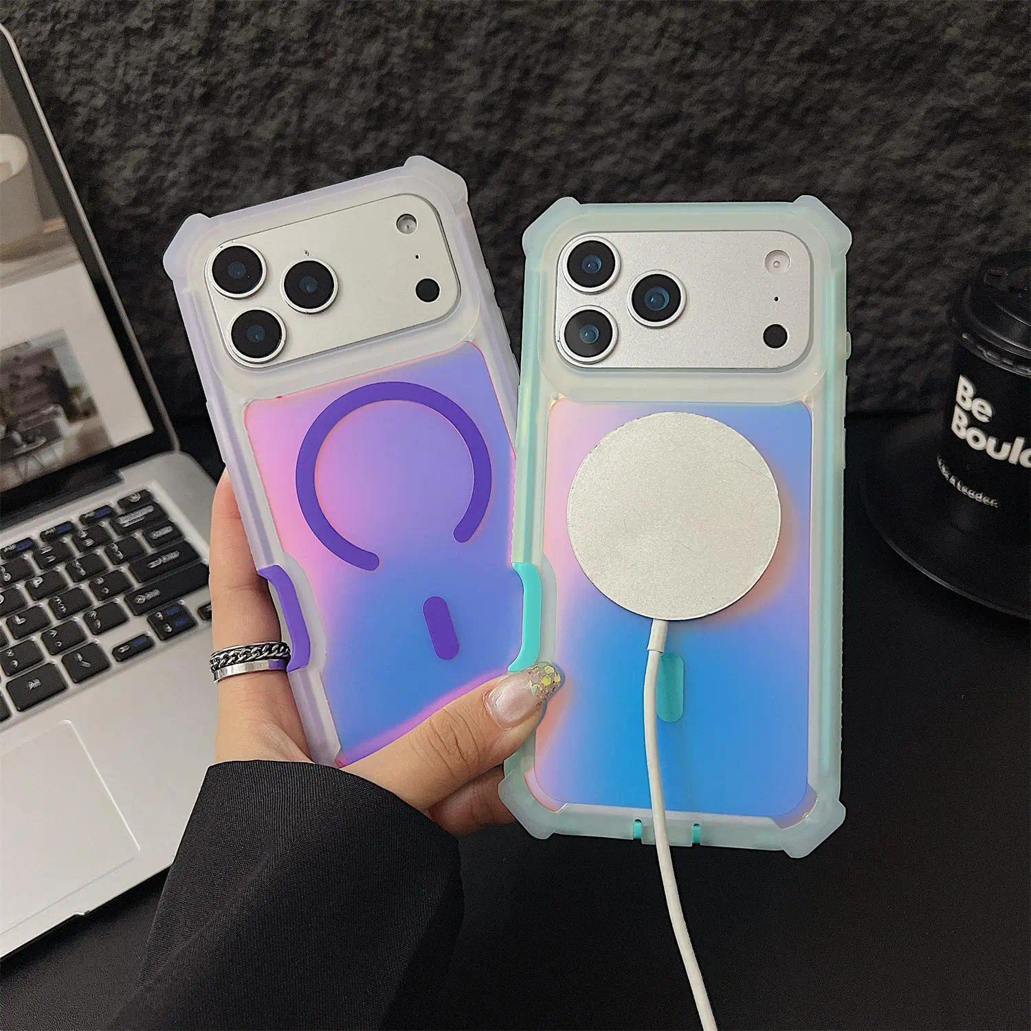Compatible with iPhone 17 Pro Max/ 16/15 /14/13 /12 Shockproof color-changing magnetic smartphone case, transparent phone case, phone accessory -HNTK01