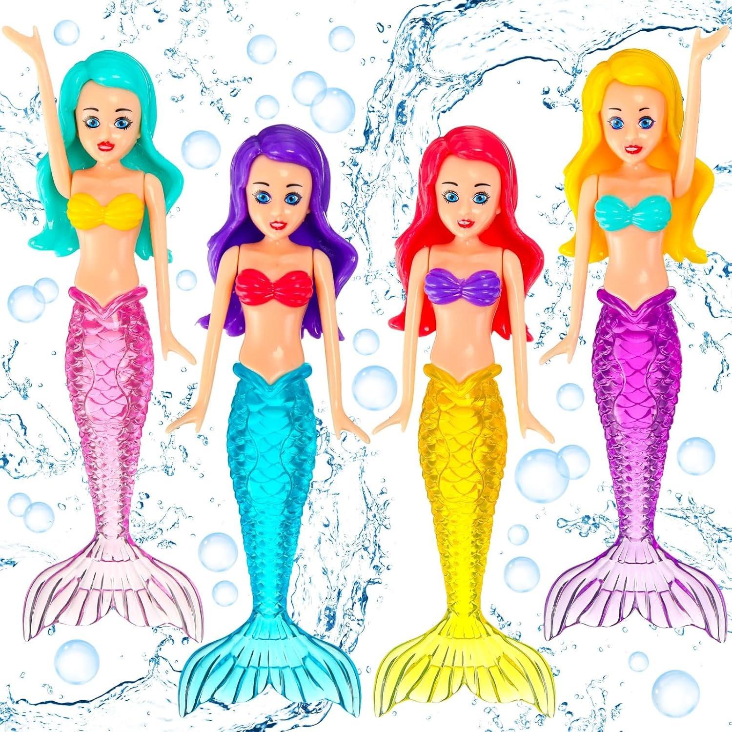 4 Pieces Mermaid Dive Bath Toys Colorful Mermaid Pool Swimming Pool Games for Boys Girls Teens Adults(Classic Style)