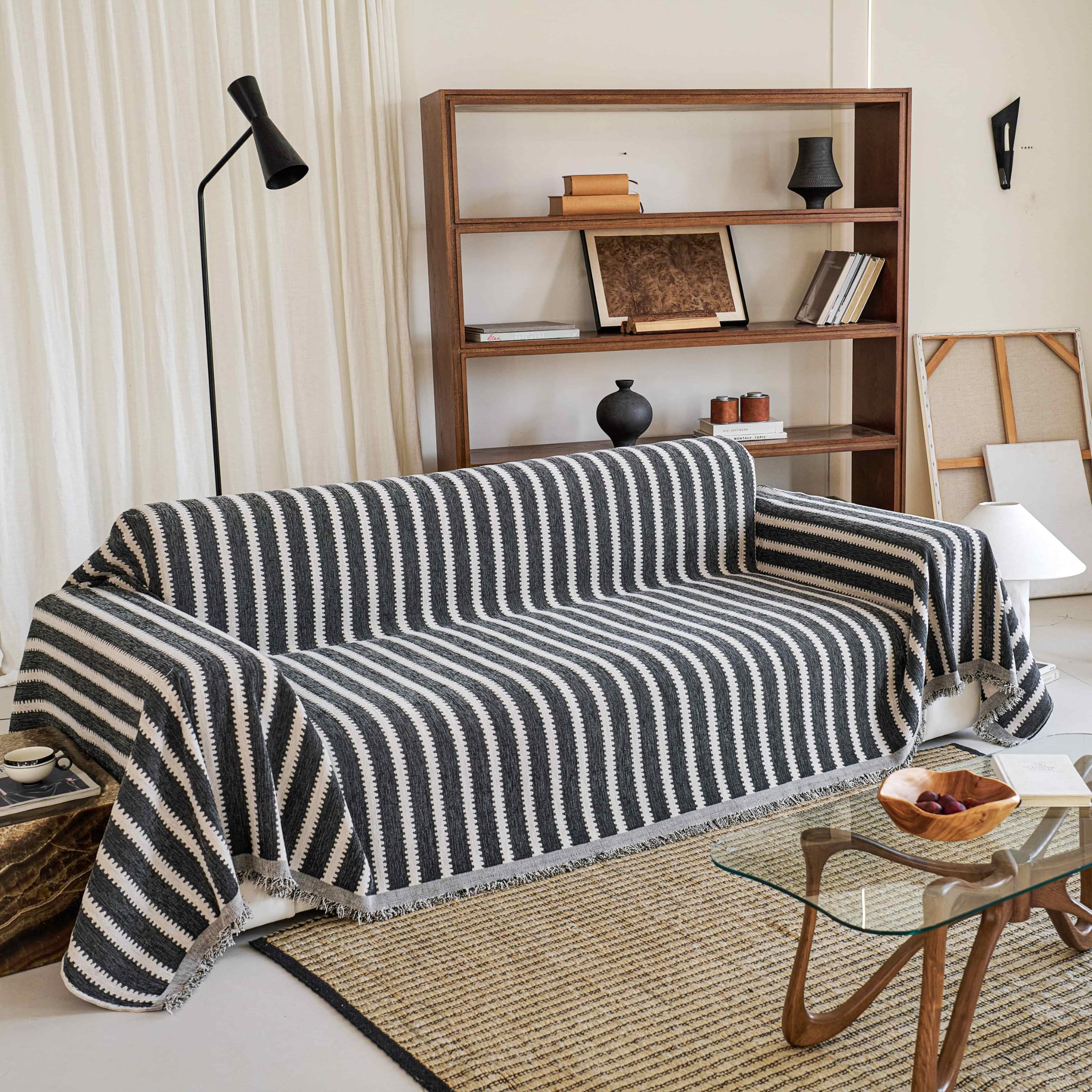 Boho Style Chenille Sofa Cover, Geometric Pattern, Reusable All-Season Sofa Protector, Anti-Scratch Non-Slip, Ideal for Living Room & Airbnb