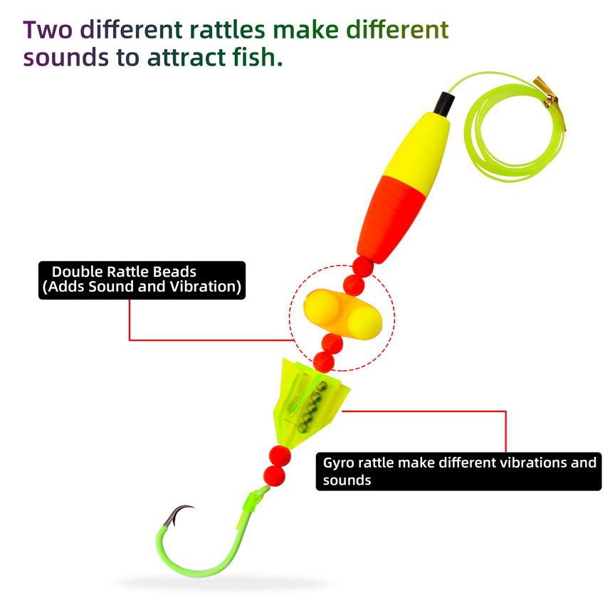 5PCS Santee Cooper Style Catfish Rig Fishing Equipment - Rattle Peg Floats, 6/0 8/0 10/0 Circle Hooks, Ideal for Lake & River Fishing Catfish-Specific Tackle