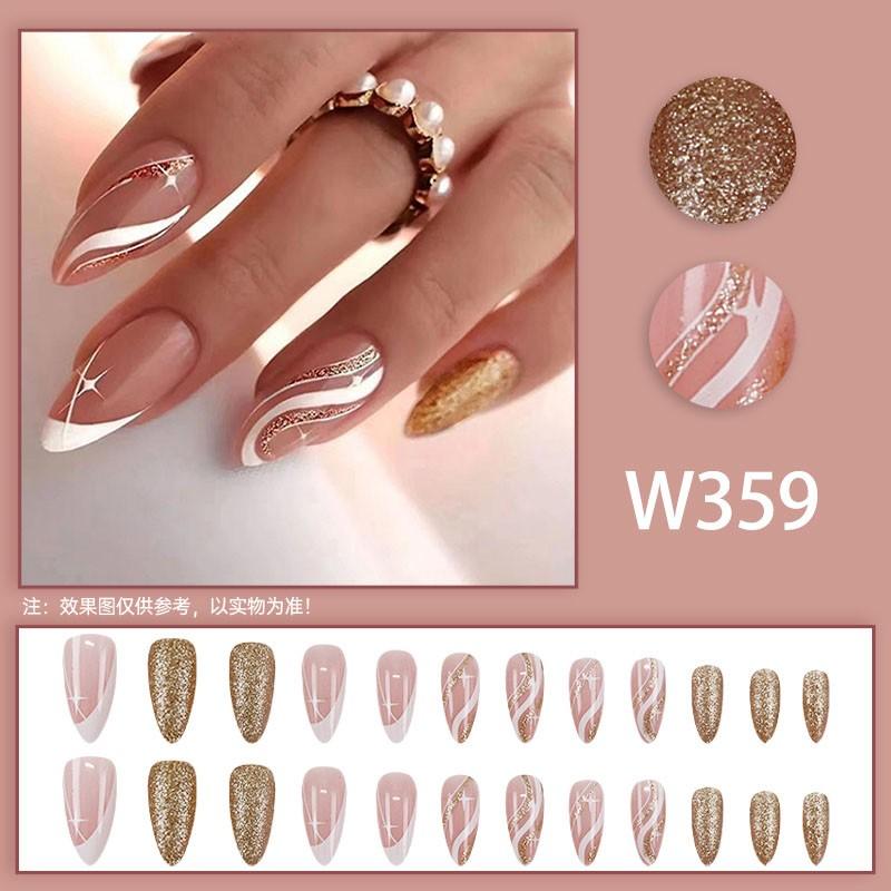 Stiletto Nail Art Set, Glossy Finish, Almond Shape, Medium Length, Clear Base Color, Easy Application, Perfect for Office & Parties