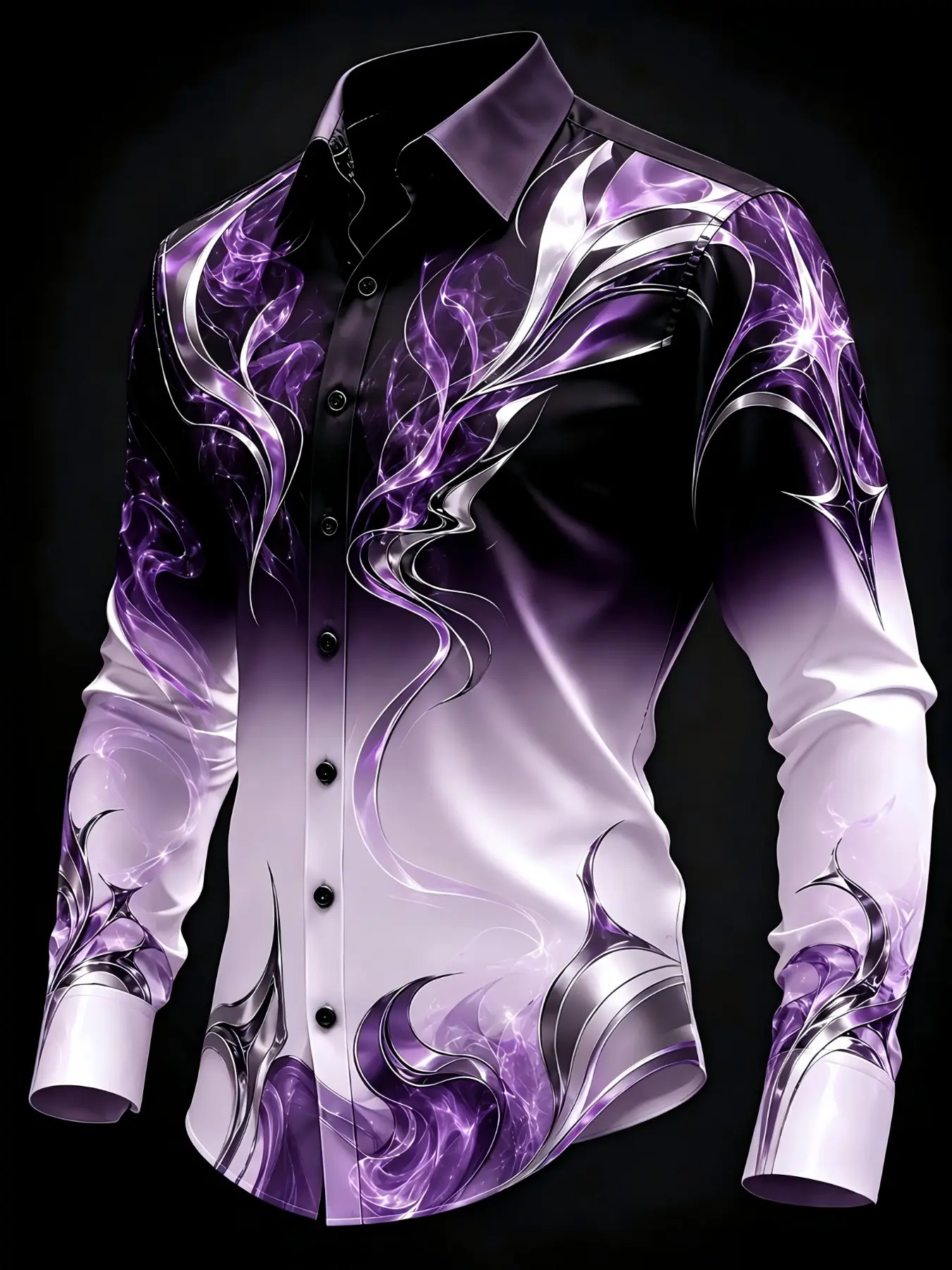 Men's Long Sleeve Shirt with Gradient Print, Casual Slim-Fit Party Dress, All over Print Design, Perfect for Special Occasions
