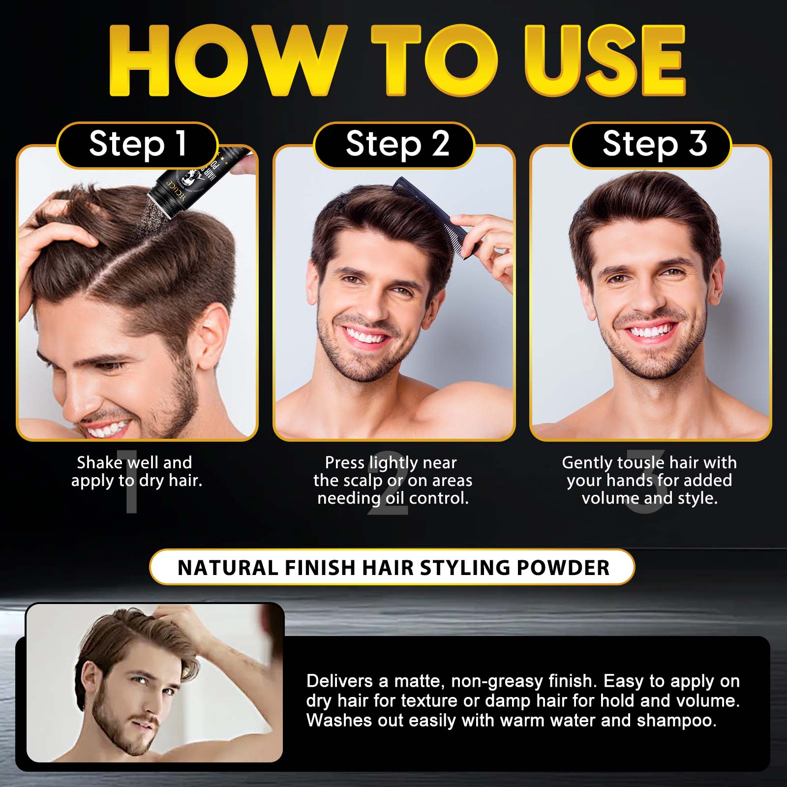 Yecuce Men's Hair Styling Powder 30g, Volumizing Powder, Matte Finish, Natural Look, Enhances Dry Hair Texture, Perfect for Pompadour Style