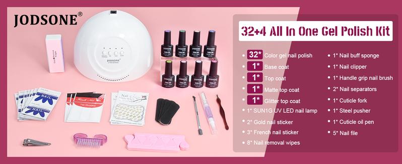 JODSONE Gel Nail Polish Kit with U V Light 35 PCS Classic Black and White Nude and Blue Purple Gel Polish Set with Manicure Tools Suitable for All Seasons Perfect Gifts for Manicure Lover