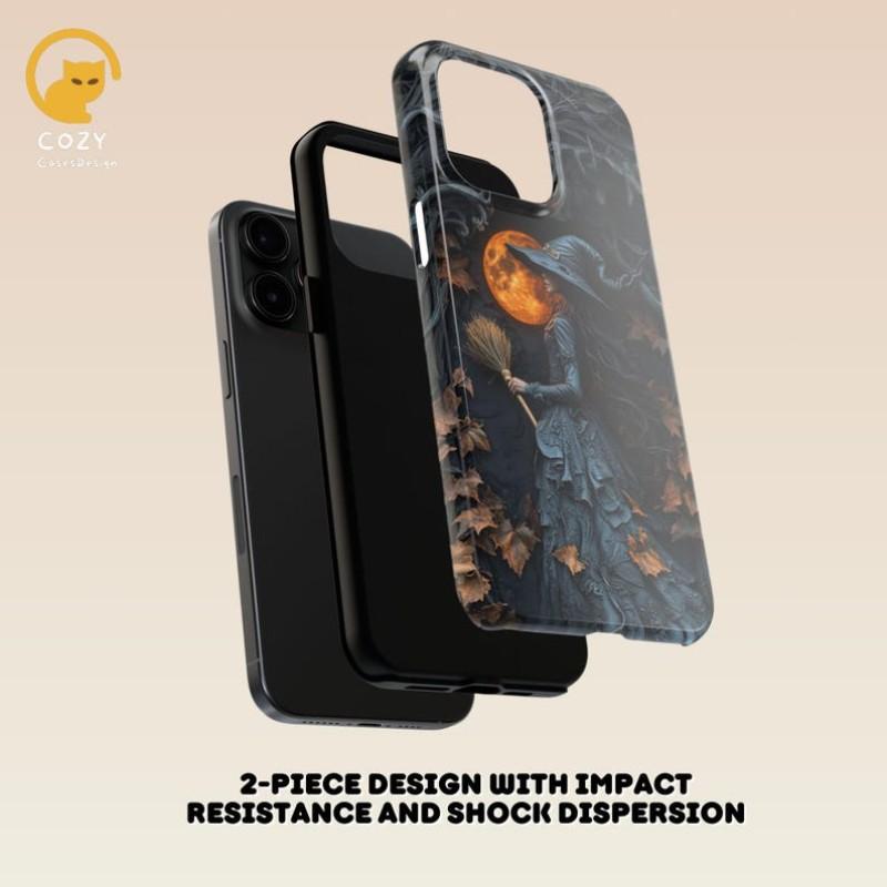 Halloween Witch Phone Case, Spooky Autumn Moon Design, Dark Fantasy Magsafe, Compatible with iPhone 17 16 15 14 13 12 11 Pro Max