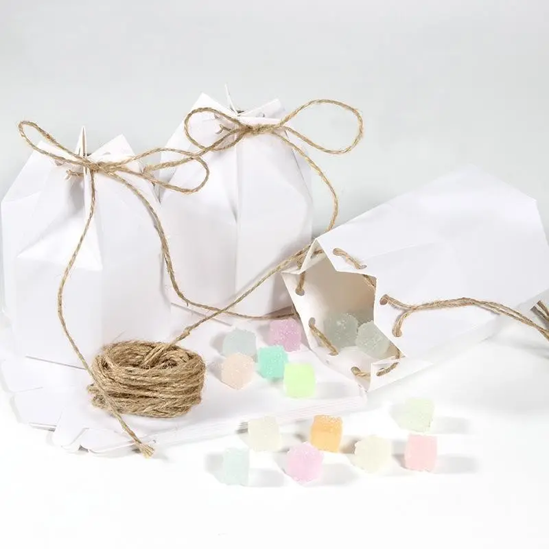 5 Hexagonal Paper Gift Boxes with Hemp Rope, DIY Foldable Candy Boxes, Kraft and Empty Gift Packaging, Ideal for Weddings, Birthdays, Parties