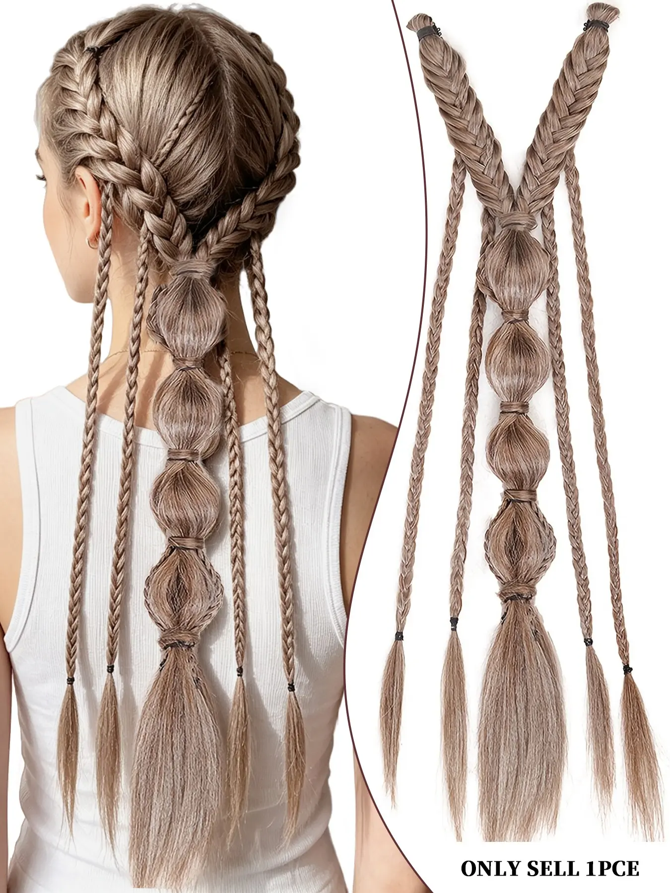 Women's Boho Bubble Braid Ponytail Extension, Braided Bubble Ponytail, Synthetic Hair Wig, Braided Ponytail for Party & Music Festival
