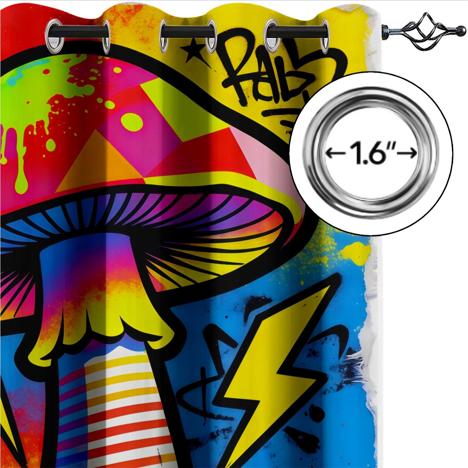 Lightning Mushroom Pattern Curtain Set, 2 Pieces, Ideal for Living Room, Balcony, Bedroom Windows, Perfect Home Decor for Seasons and Holidays