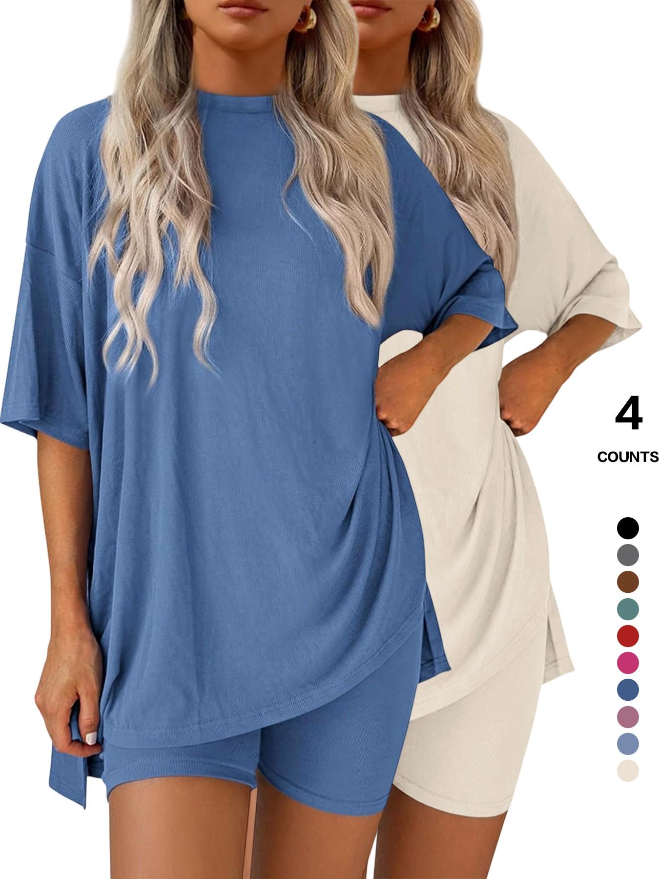 Lounge Set Cozy Mama Set, Women 2 Piece, Oversized Crew Neck T-Shirts for Comfort and Style