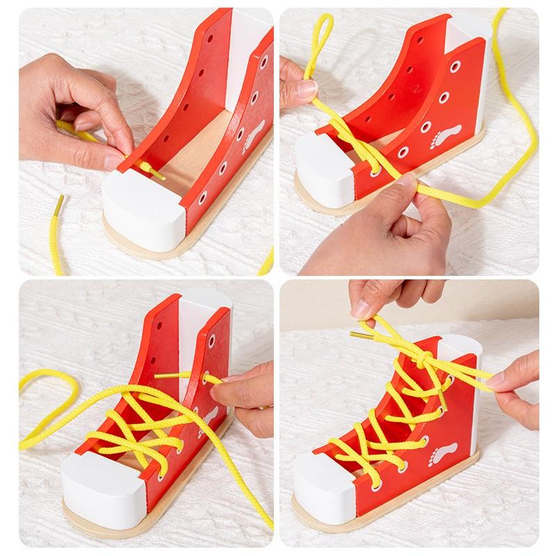 Wooden Shoe Lacing Toy, Shoe Laces, Educational Craft Kit for Kids, Creative DIY Project, Perfect Gift for Children, Enhances Fine Motor Skills
