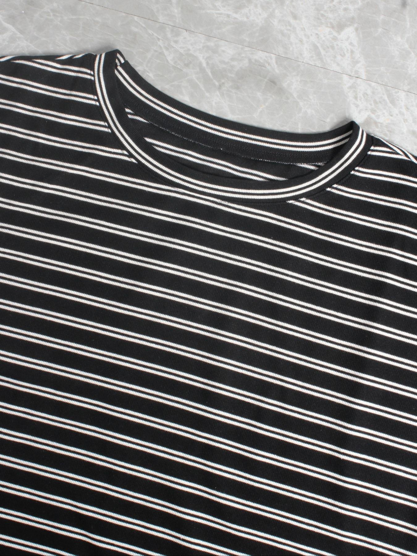 Women's Striped Print Top & Shorts Loungewear, Casual Comfy Round Neck Short Sleeve Tee & Elastic Waist Shorts Pj Set, Ladies Sleepwear for Summer, Pajama, Soft Lounge Sets, Striped Print Bottoms