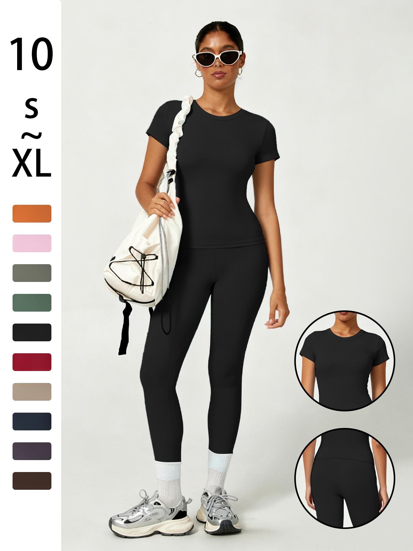 Women's Sporty Yoga Set, Soft Breathable Short-Sleeve Top & Skinny Elastic Pants, Sportswear for Fitness, Running and Outdoor Activities