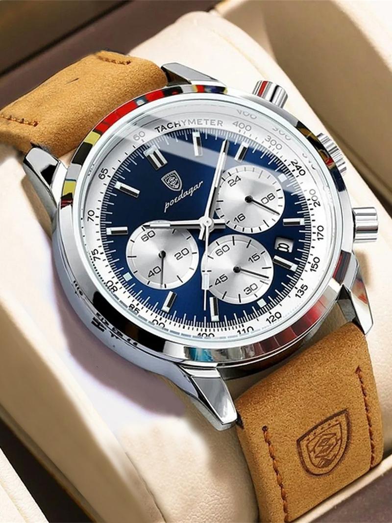 Men's Business Fashion Elegant Round Dial Analog Quartz Watch, Waterproof & Luminous Watch for Party, Daily Clothing Decor, Exquisite Watch As Gift without Box