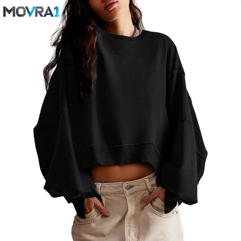 MOVRA1 Womens Casual Sweatshirt Long Sleeve Tops Crewneck Loose Fit Tee Pullover Crop Tshirt Side Slit Fall Fashion 2025
