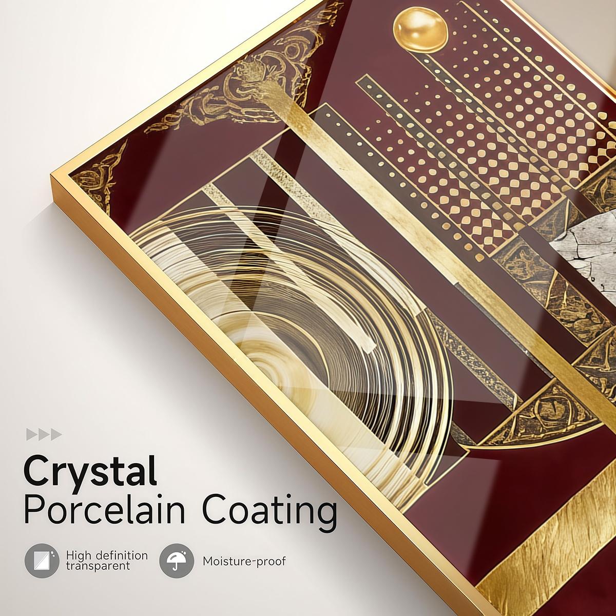 3 Counts Aluminum Alloy Framed Painting, Abstract Geometric Gold And Burgundy Art, Home Decoration For Living Room, Bedroom, Office, Restaurant, Hallway Wall Decor, Odorless Print Artwork, Luxury Perfect Gift For Friends And Family