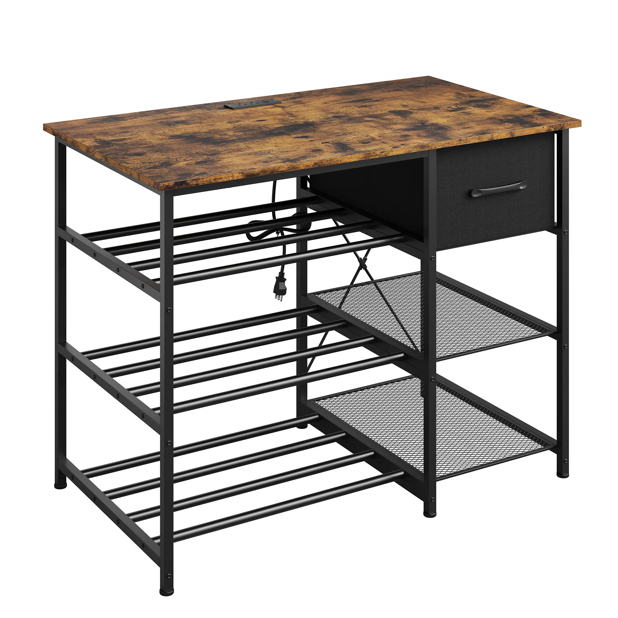 39 Inch Metal 3D Printing Desk with 3 Tiers and Power Hub, Heavy Duty Printer Workstation for Workshop, Studio, or Home Office