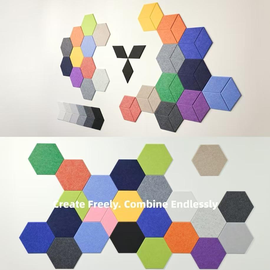 12pcs Hexagonal Self-Adhesive Sound Absorbing Panels, Indoor Noise Reduction Wall Decor, Thick Polyester Fiber, Living Room Decoration