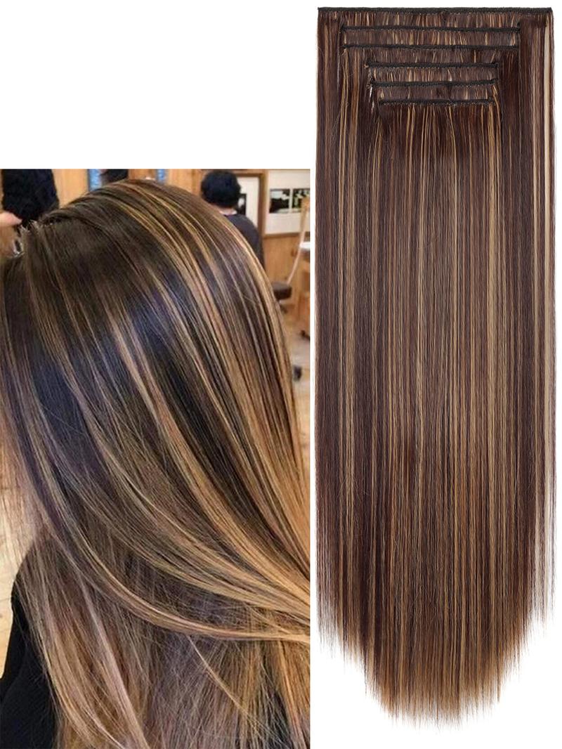 6 piece clip in hair extensions set long straight hair natural clip in hair extensions invisible hair clips soft natural for women heat resistant synthetic hair extensions Invisible Extension Hairpiece for daily and festive use