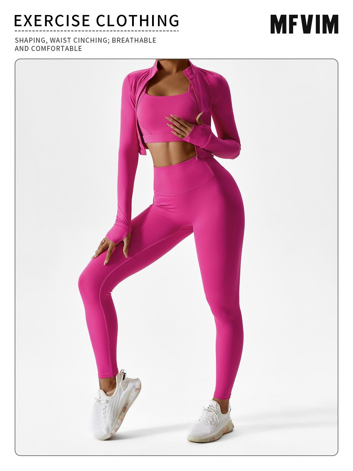 MFVIM Women's Solid Criss Cross Crop Tank Top High Waist Leggings & Zip Up Crop Jacket Tracksuits Set for Yoga Gym Workout Running Athletic Wear Comfortable Outfits with Skin-Friendly Fabric and Non-Slip Thumbtacks Sports Outwear Sleeveless Sweatsuits Spr