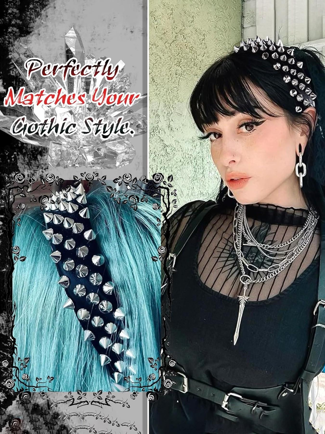 Spike Headband Punk Leather Studded Hair Band, Gothic Rock Roll Hair Hoops, Valentine's Day Cosplay Accessory, Women and Girls