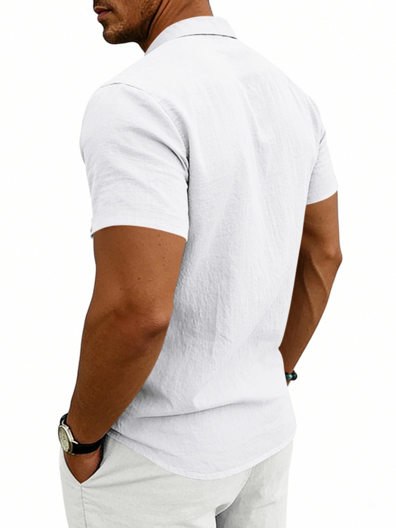 American Summer Linen Casual Men's Hawaiian Shirt, Simple Retro Stand Collar Short Sleeve, Comfortable and Stylish Summer Wear