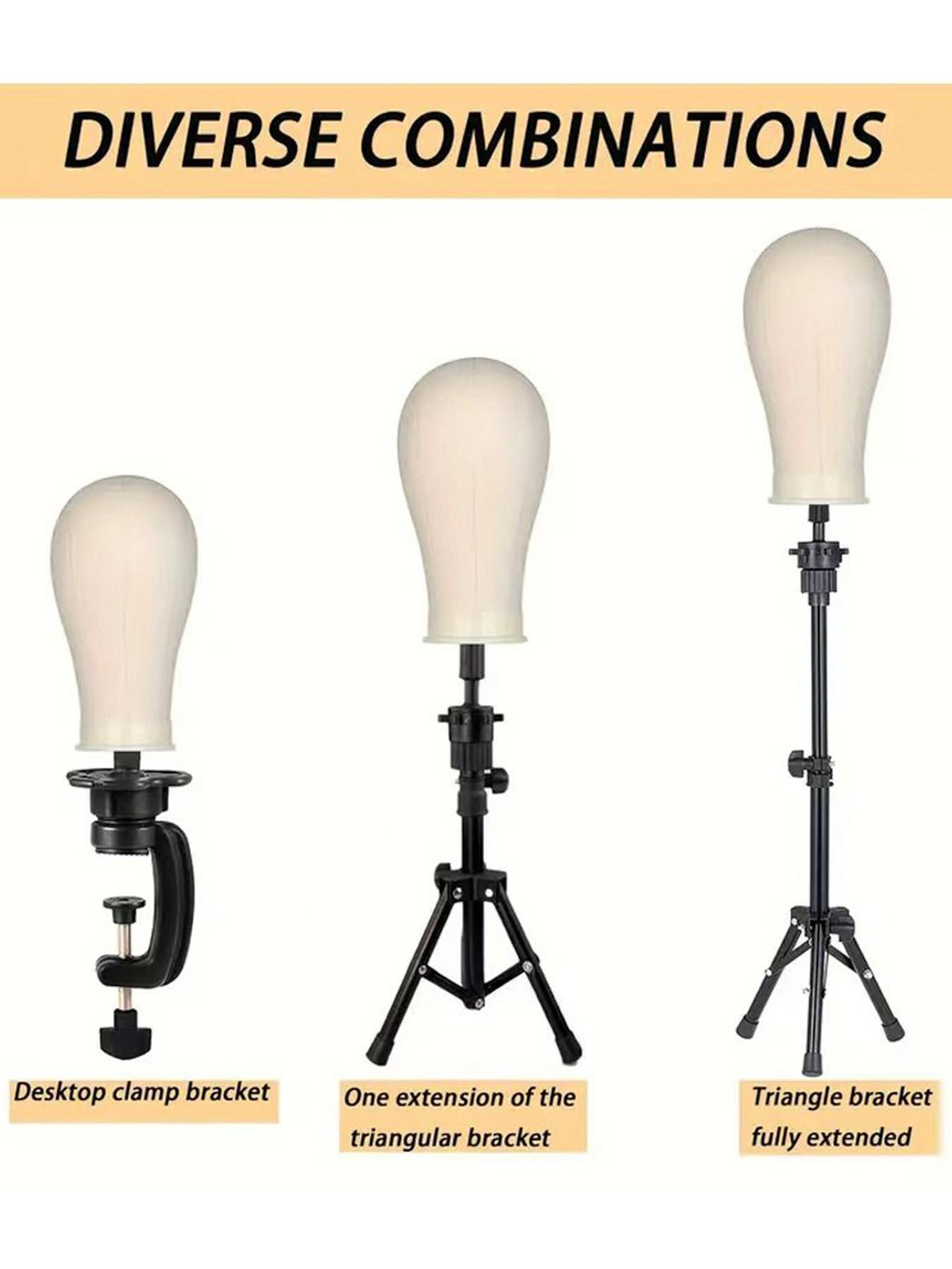 Professional Wigs Modeling Head Set, Adjustable Tripod Stand, Canvas Block Head, Hairpin, Comb, Wig Cap, Adult Size, Beauty Practice