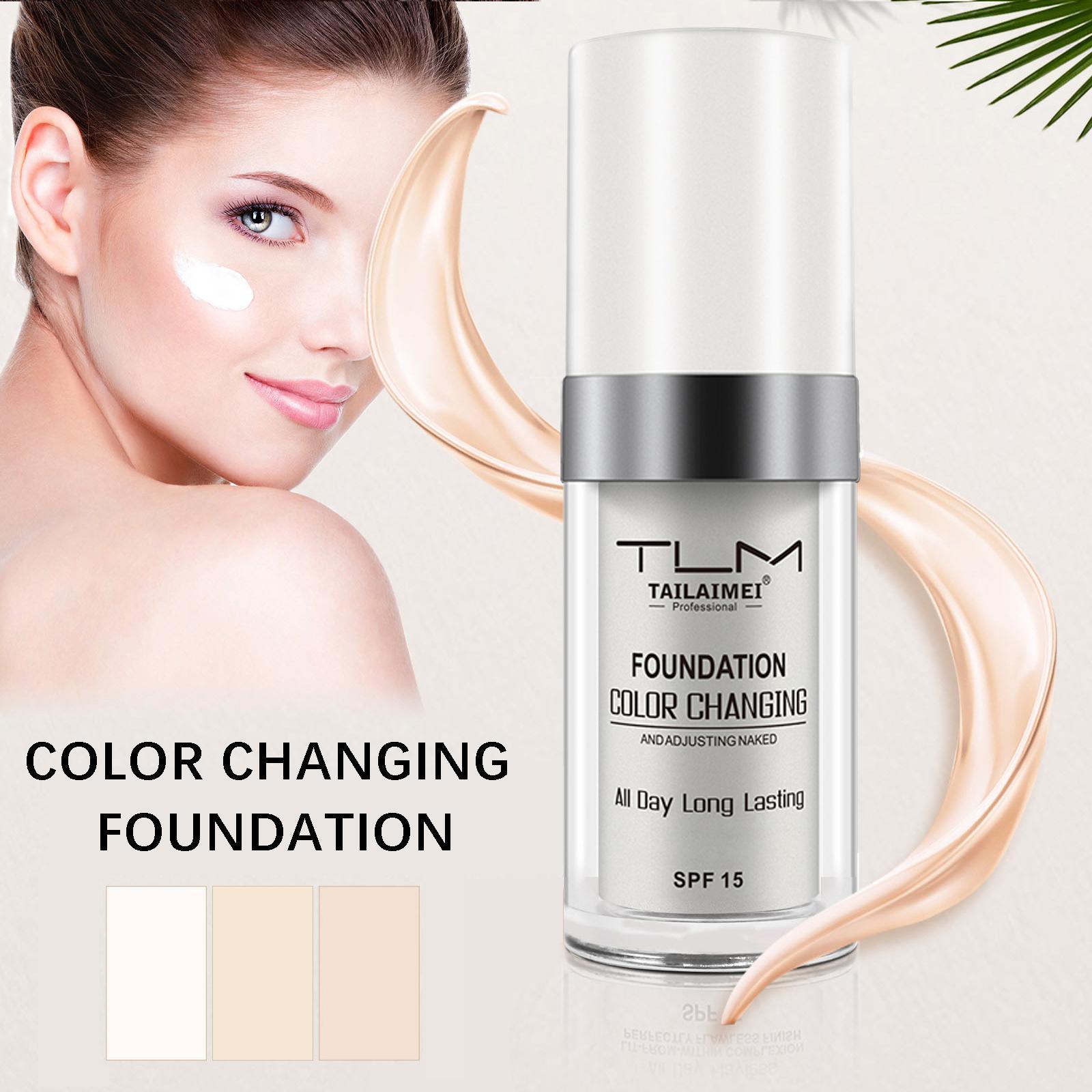 30ML Color Changing Foundation Liquid Set with Brush, Waterproof Sweatproof Long-Lasting Natural Makeup, Moisturizing Bb Cream Oil Control