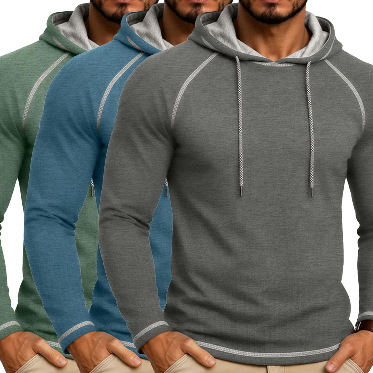 Men's Casual Pullover Hoodies - 2/3 Pack Menswear Sweatshirts, Plain Long-Sleeve Relaxed Cut Polyester Blend Tops with Hood Detail for Casual Wear, Simple Look Daily Use