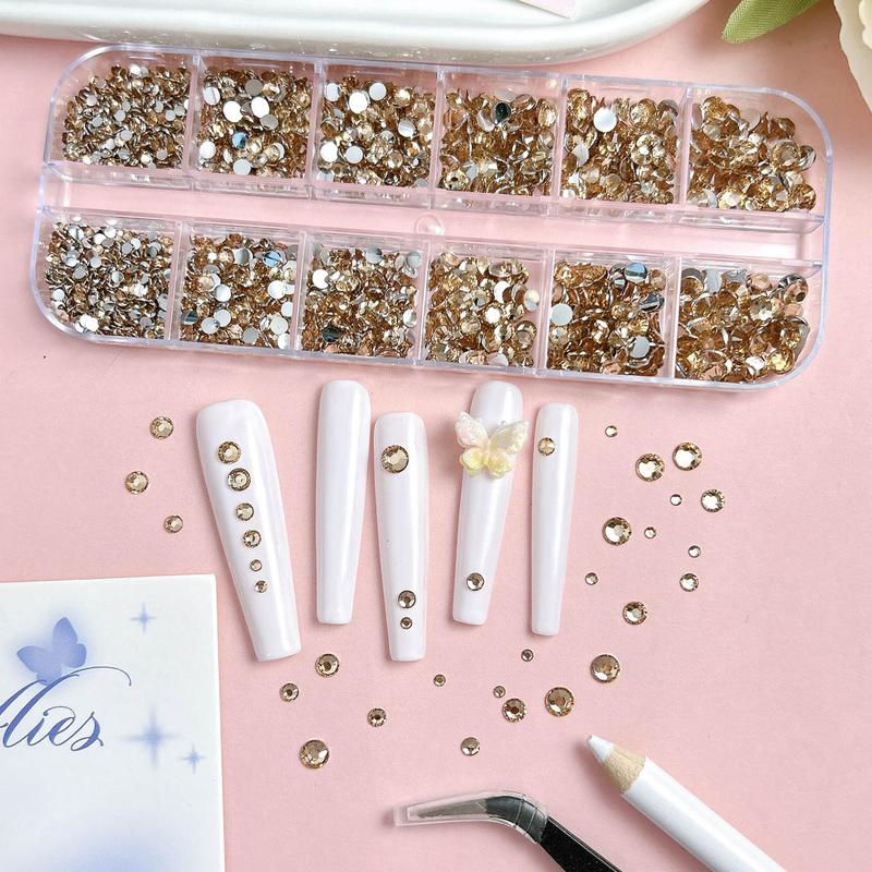 1 Box MultiSized Semi-circular Rhinestones Nail Charms Sparkling Champagne Color Flat Bottomed Resin Diamond Nails for Women DIY Pen Headphones Shoes Nail Art Bling Rhinestone Decoration