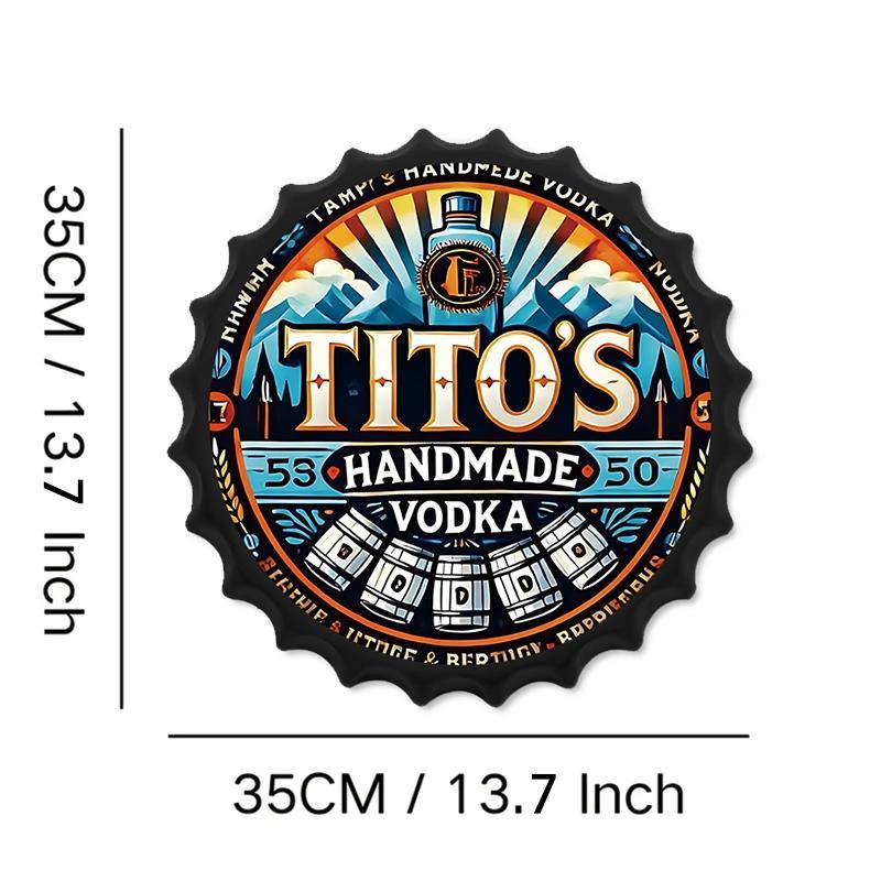 [Retro Bar Wall Decor] Vintage Metal Sign - 13.7" Beer Bottle Cap Retro Wall Decor | Black and Blue Border for Bar, Pub, Man Cave & Kitchen