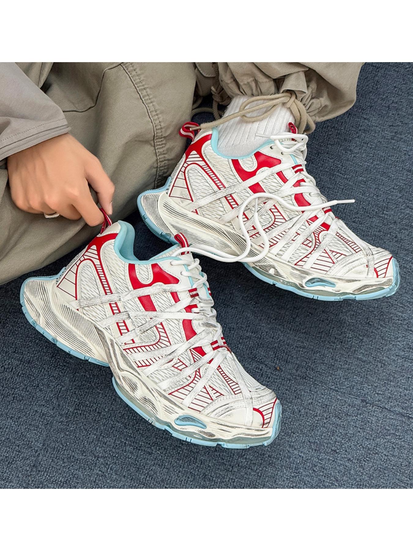 American Vintage Rough Sporty Casual Shoes, Colorblock Mesh Sneakers for Men and Women, All-Season Athletic Footwear