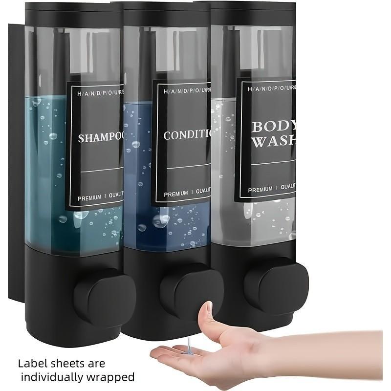 Bathroom Wall-Mounted Shampoo Dispenser, Shower Gel & Conditioner Holder, Triple Function Abs Material, Hotel Kitchen Restaurant Use