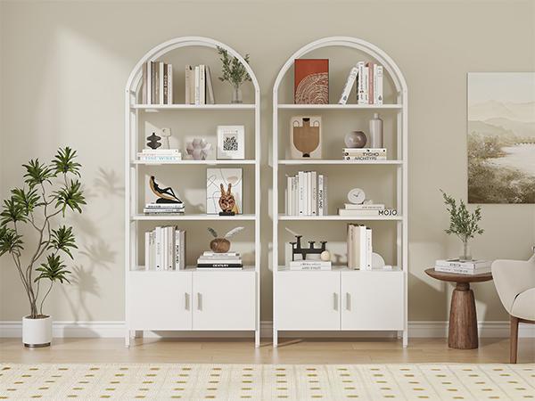 Bookshelf Industrial Chic Arched Bookcase with Doors | 180cm Tall, Durable Metal Frame & Board Construction | Versatile Free Standing Display Cabinet for Living Room or Office Bookshelf Industrial Chic Arched Bookcase with Doors | 180cm Tall, Durable Metal Frame & Board Construction | Versatile Free Standing Display Cabinet for Living Room or Office