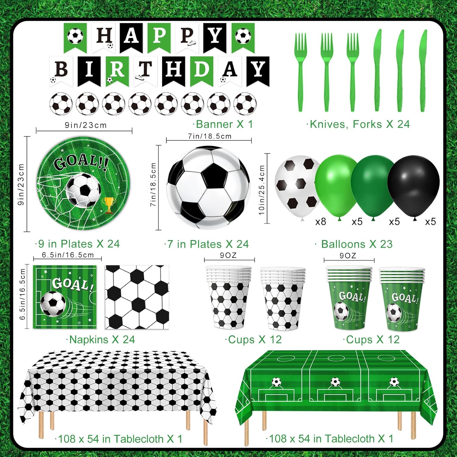 135/170-piece football themed decoration set: plates, napkins, cups, banners, balloons, tablecloths and tableware, suitable for 10-24 people, plus 10 football painting stickers