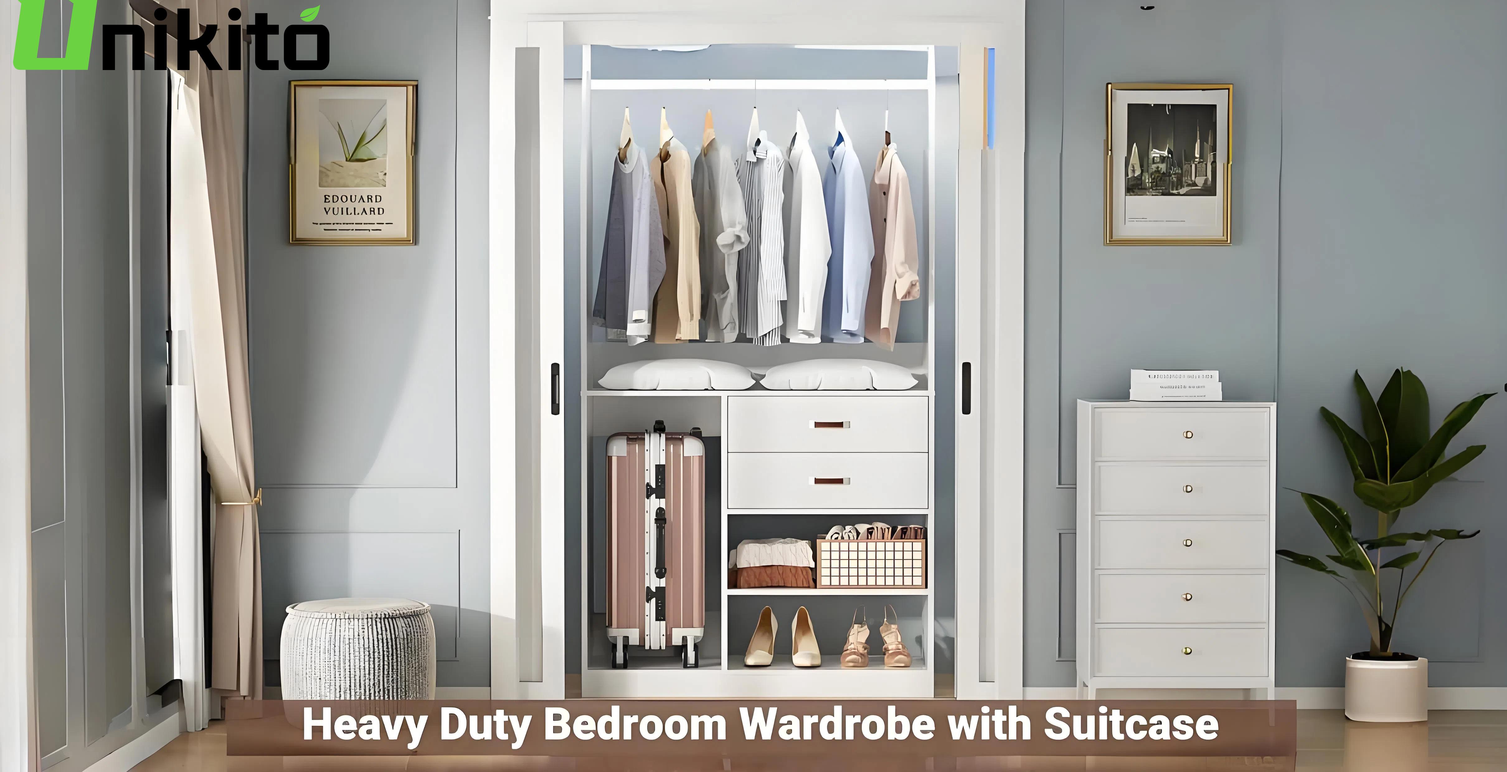 Unikito Walk-in Closet with Hanging Rod, Freestanding Closet System with Suitcase Storage, 40 Inches Stand-alone Wardrobe with 2 Wood Drawers, 80'' Height Adjustable Cloth Garment Rack, Walk-in Closet with Hanging Rod, Bedroom Furniture Closet Organizer Unikito Walk-in Closet with Hanging Rod, Freestanding Closet System with Suitcase Storage, 40 Inches Stand-alone Wardrobe with 2 Wood Drawers, 80'' Height Adjustable Cloth Garment Rack, Walk-in Closet with Hanging Rod, Bedroom Furniture Closet Organizer