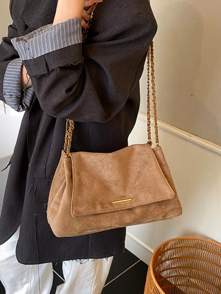 Women's PU Velvet Handbag, Retro Style Large Capacity Shoulder Bag, Magnetic Closure, Ideal for Office, School, Work, Travel, Outdoor