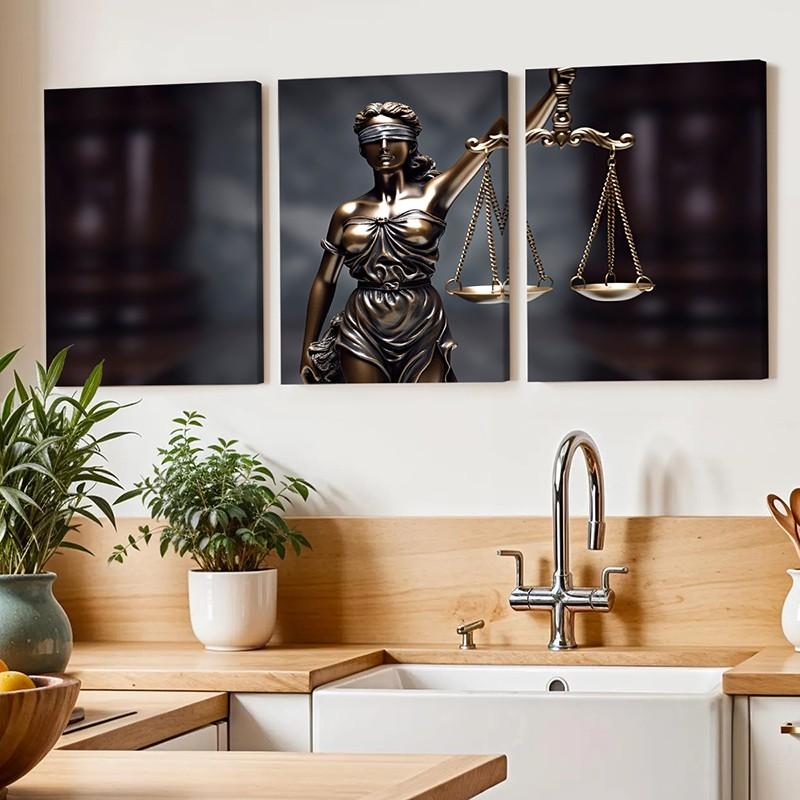 3 Piece Set Wooden Framed Canvas Poster, Photo, Legal Art, Artistic Justitia, Scales, Modern Aesthetics, Lady Justice, Home Decor, Decoration, Art Print, Wall Art for Living Room, Bedroom, Office, Law Firm, Ideal Gift For Lawyer.