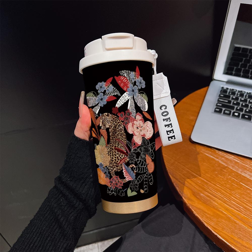 Abstract Leopard Coffee Cup, Portable Insulated Tumbler, Keeps Drinks Hot/cold, Boho Style, Ideal for Office, Travel, Sports, Golf