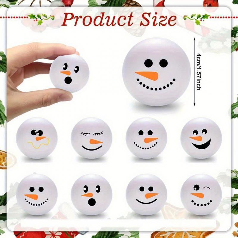 20pcs New 4cm PU Ball Christmas Snowflake Snowman Balls, Various Expressions, Holiday Decorations, Party Supplies, Gift Ideas