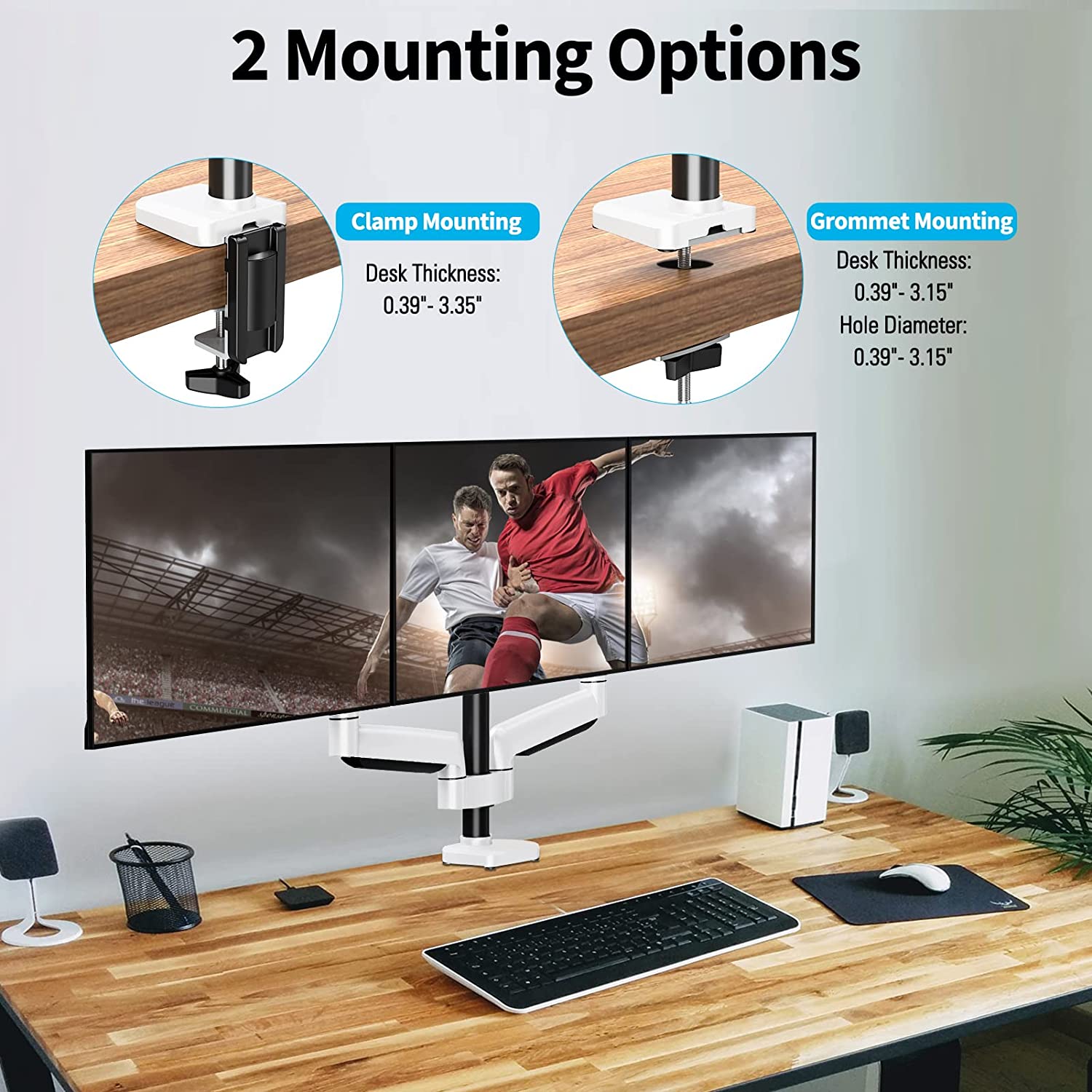 MOUNTUP 17"-32" Triple Monitor Desk Mount, 3 Monitor Gas Spring Desk Arm Holds 4.4-19.8lbs, Glossy White, MU8003