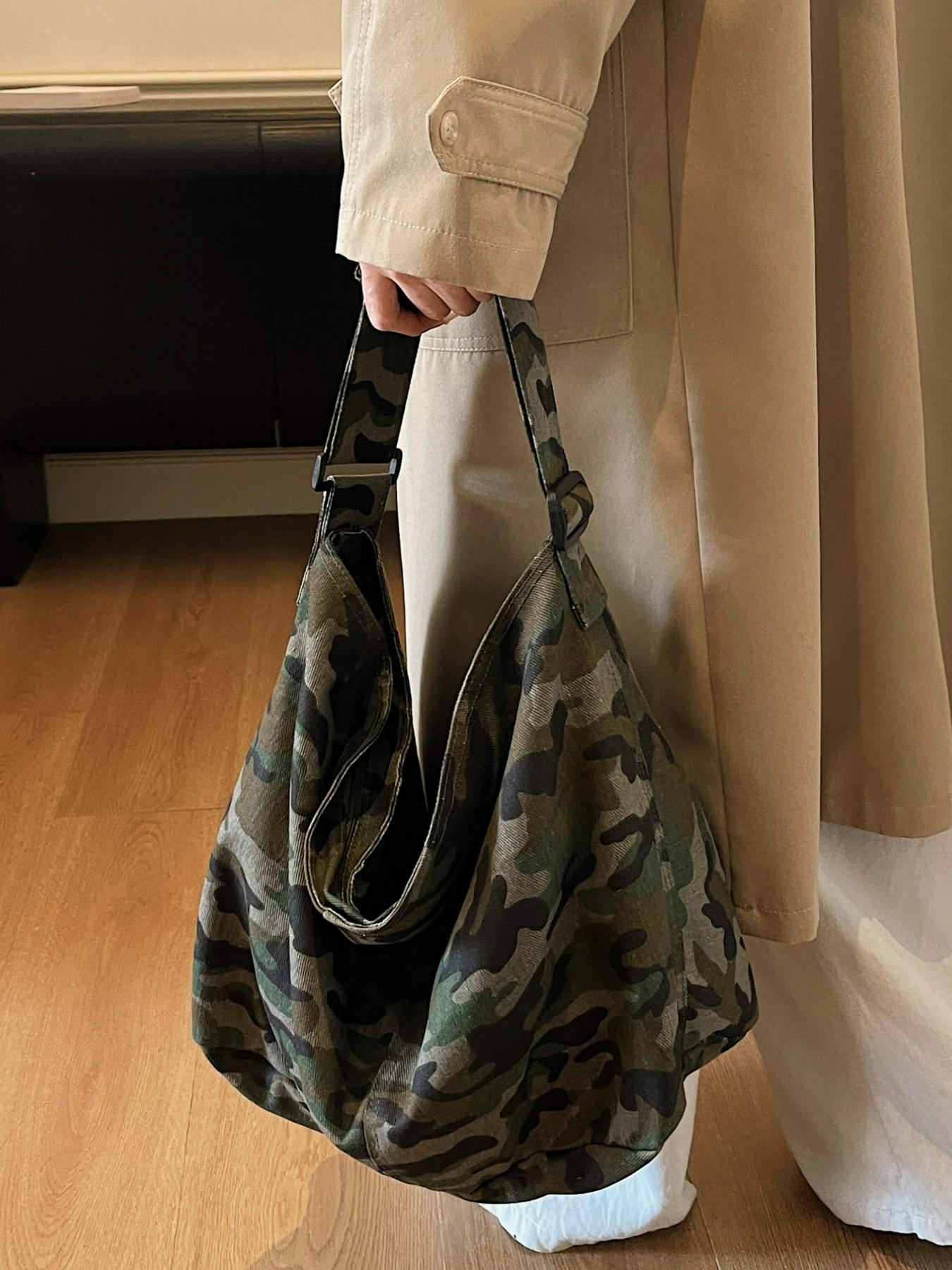Camouflage Canvas Large Backpack, Leopard Print Crossbody Shoulder Bag, Fashion Vintage Unisex Bag for Commuting, Shopping, School, Work
