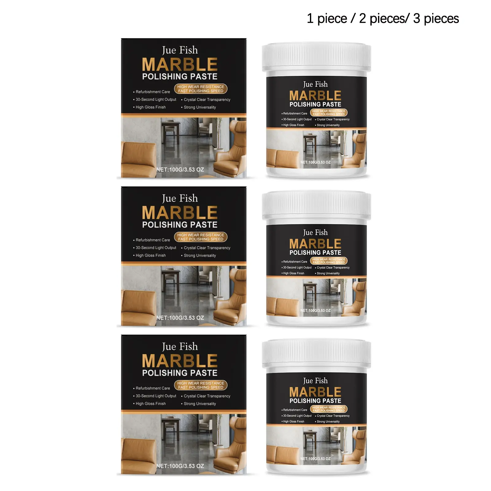 Marble Polishing Paste (100g/100g*2/100g*3), Gentle Cleaning and Polishing, Kitchen Quartz Countertop Scratch Remover, Tile Brightening Care