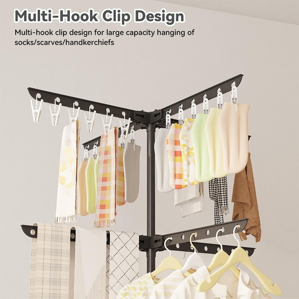 Space-Saving Foldable Tripod Clothes Drying Rack with 24 Clips, Ideal for Indoor, Poolside, RV Travel, Compact Laundry Stand, Lightweight Portability