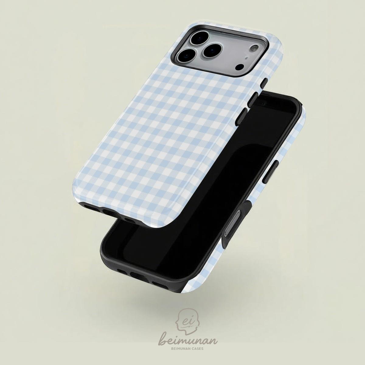 gingham pattern print phone case， durable 2in1 shockproof phone protective cover， phone accessory for iPhone X 11 12 13 14 15 16 17 Pro Max， gift for Valentine's Day， couples， friends